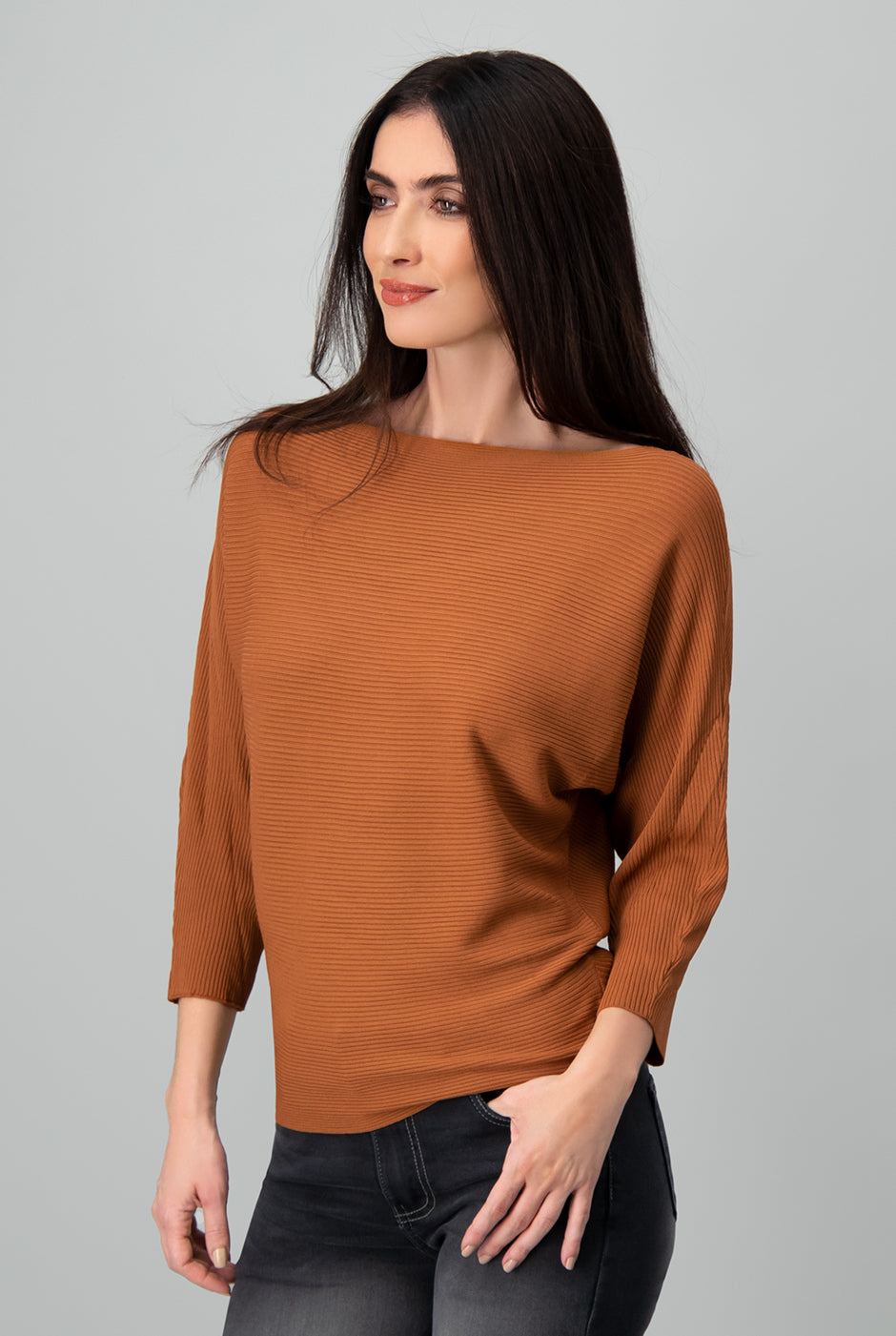 Blusa canale manga 3/4 kimono Café