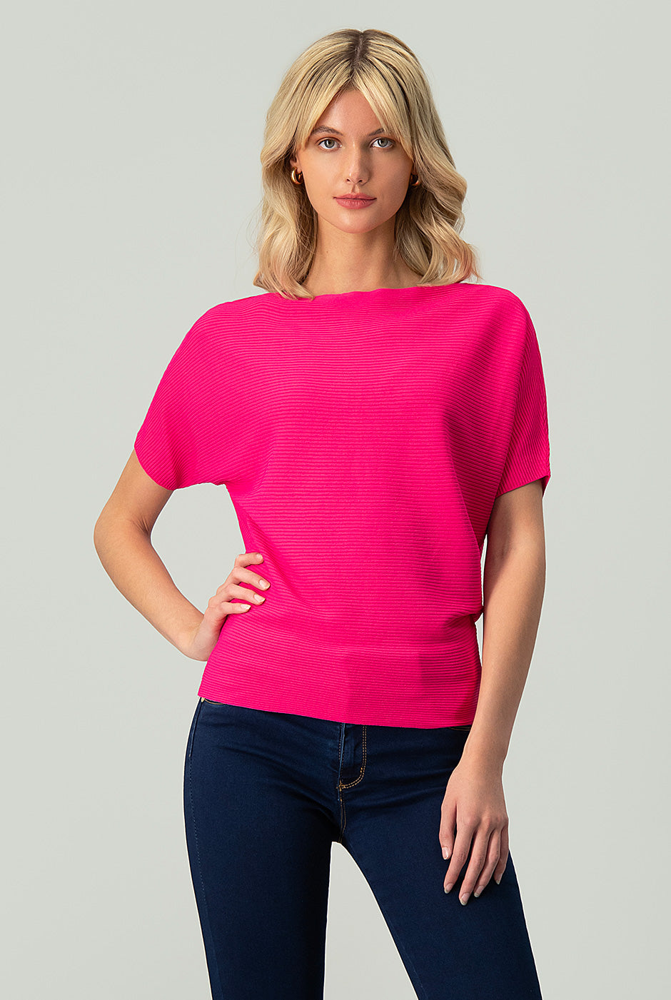 Blusa básica manga corta Fucsia