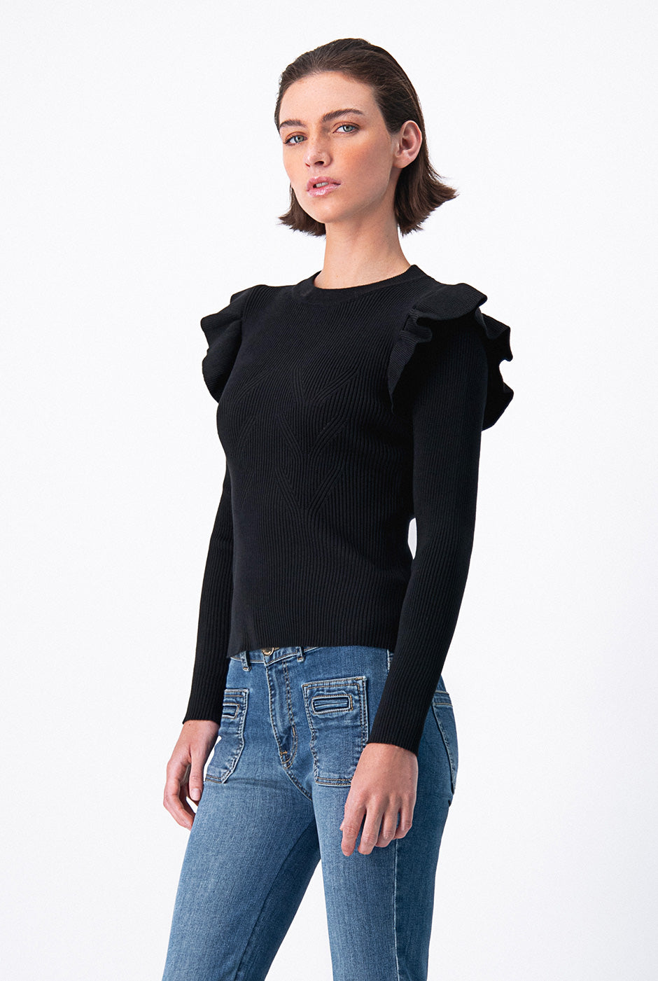 Blusa manga larga con plisado en sisa
