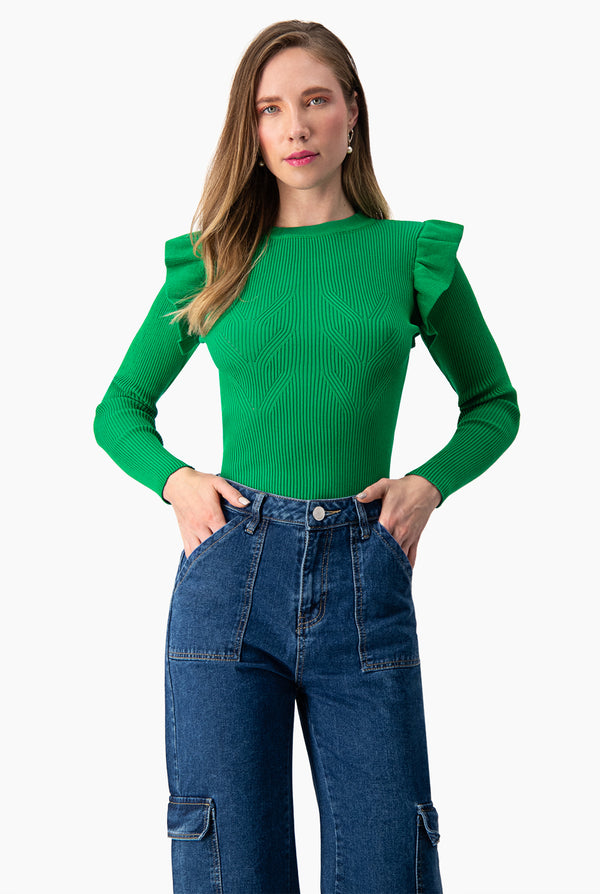Blusa manga larga con plisado en sisa Verde