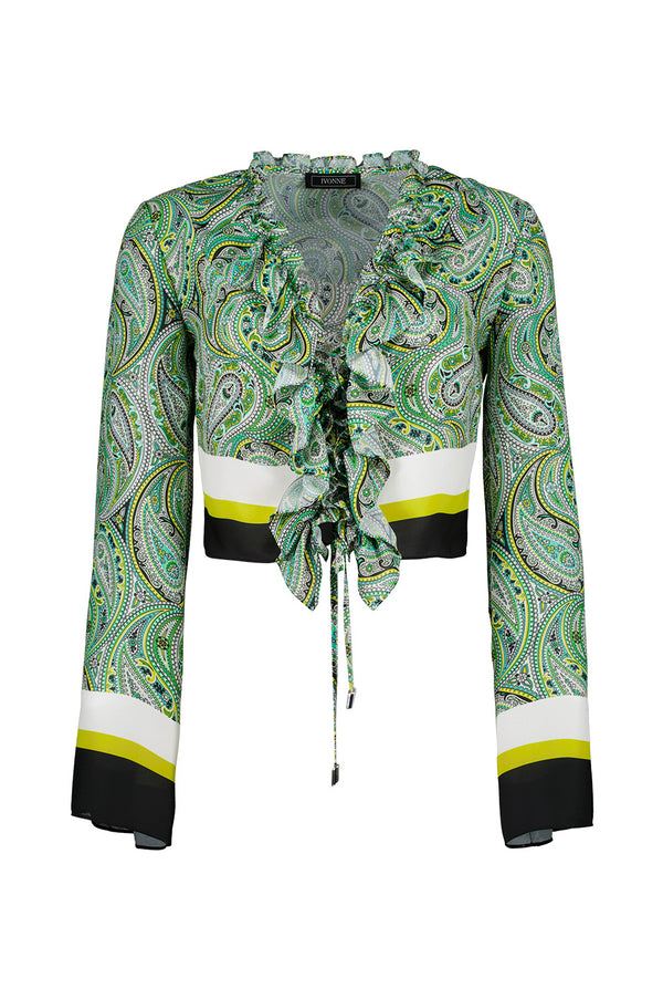 Blusa corta de manga larga acampanada