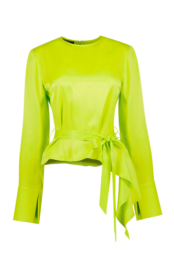 Blusa asimetrica de manga larga con cinta