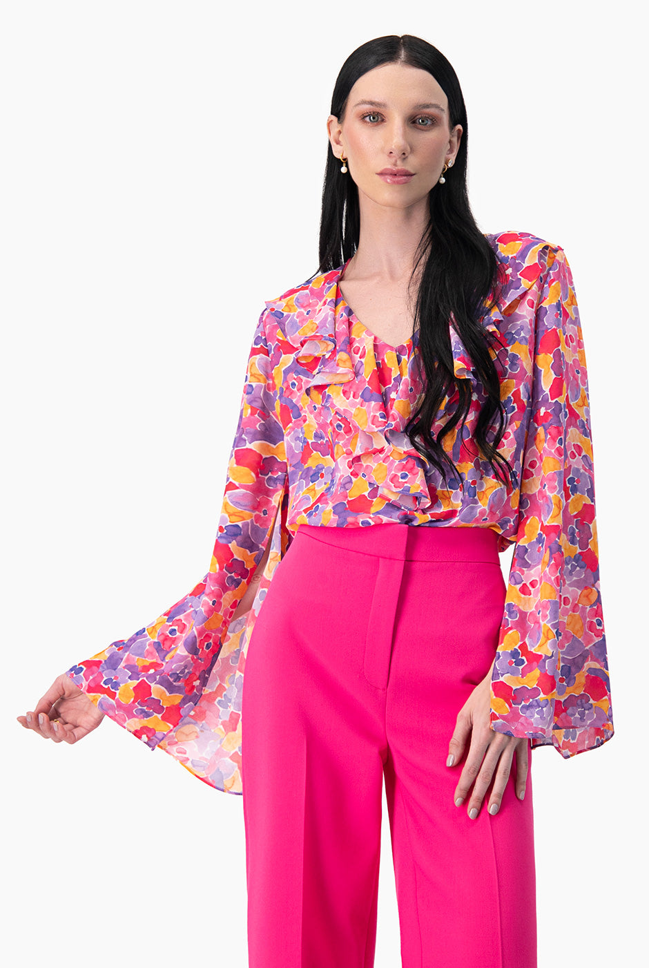 Blusa de manga larga acampanada con aberturas