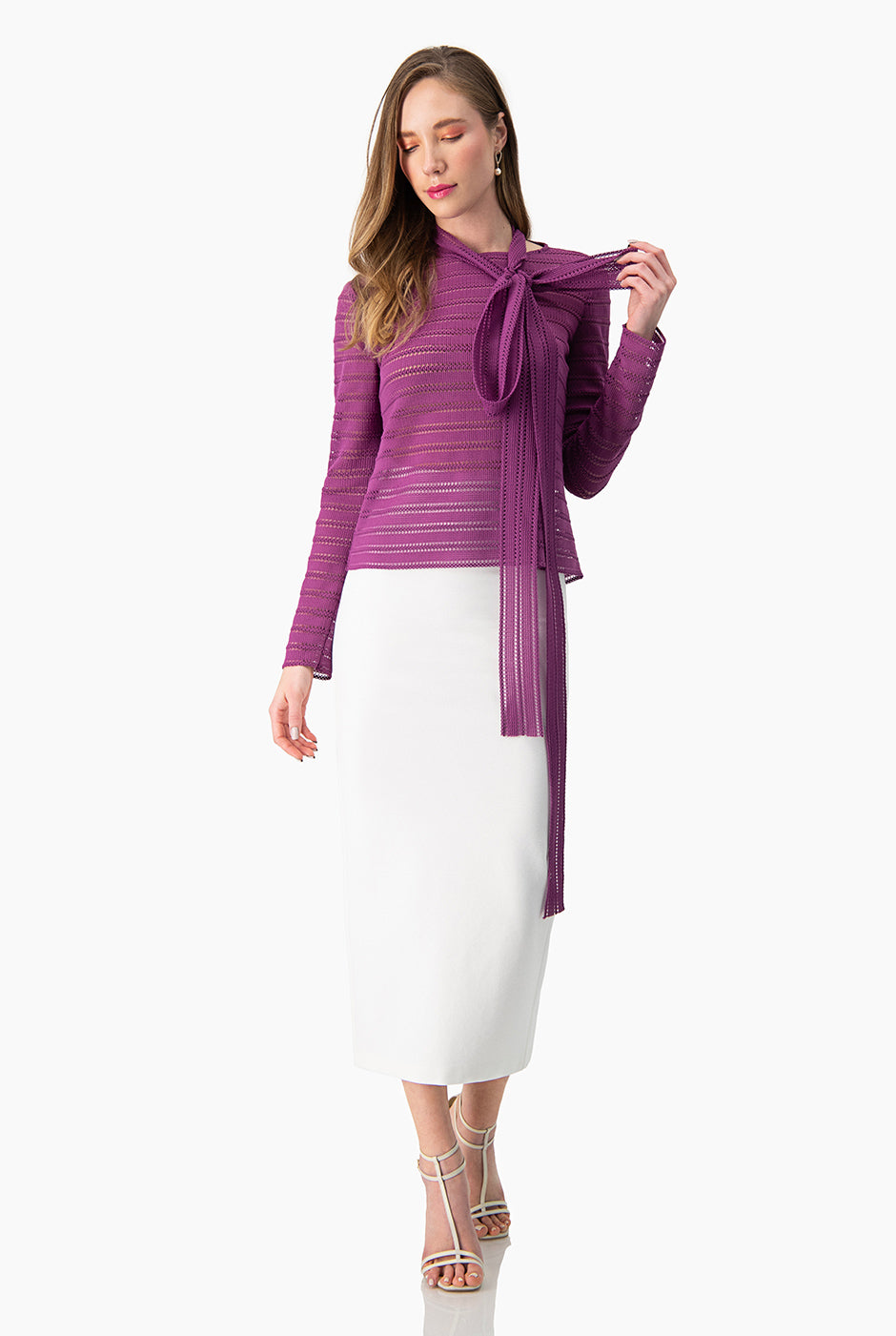 Blusa morada de manga larga tejida