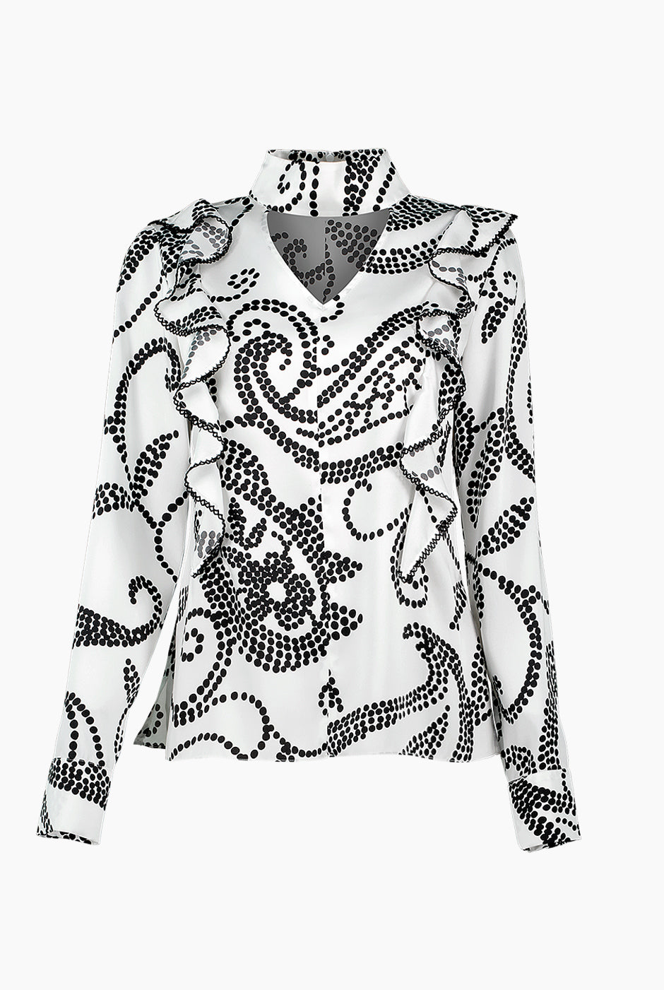 Blusa de manga larga con escarolas y escote en V