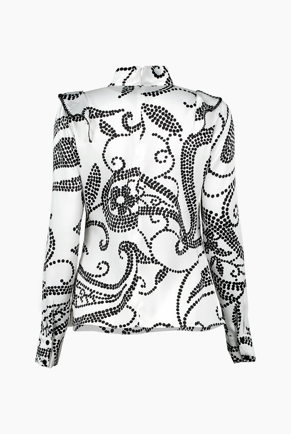Blusa de manga larga con escarolas y escote en V