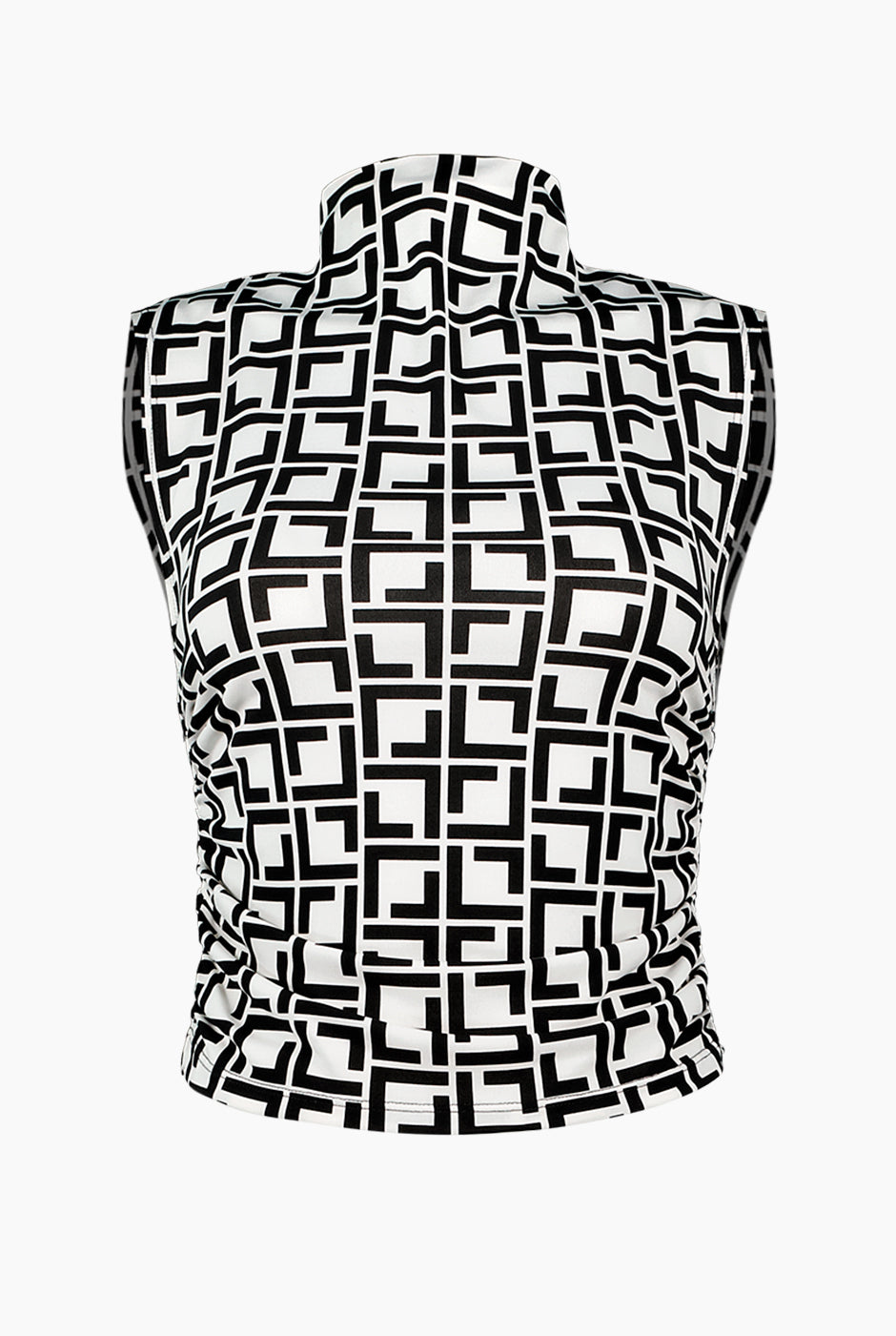 Blusa estampada sin mangas y cuello alto