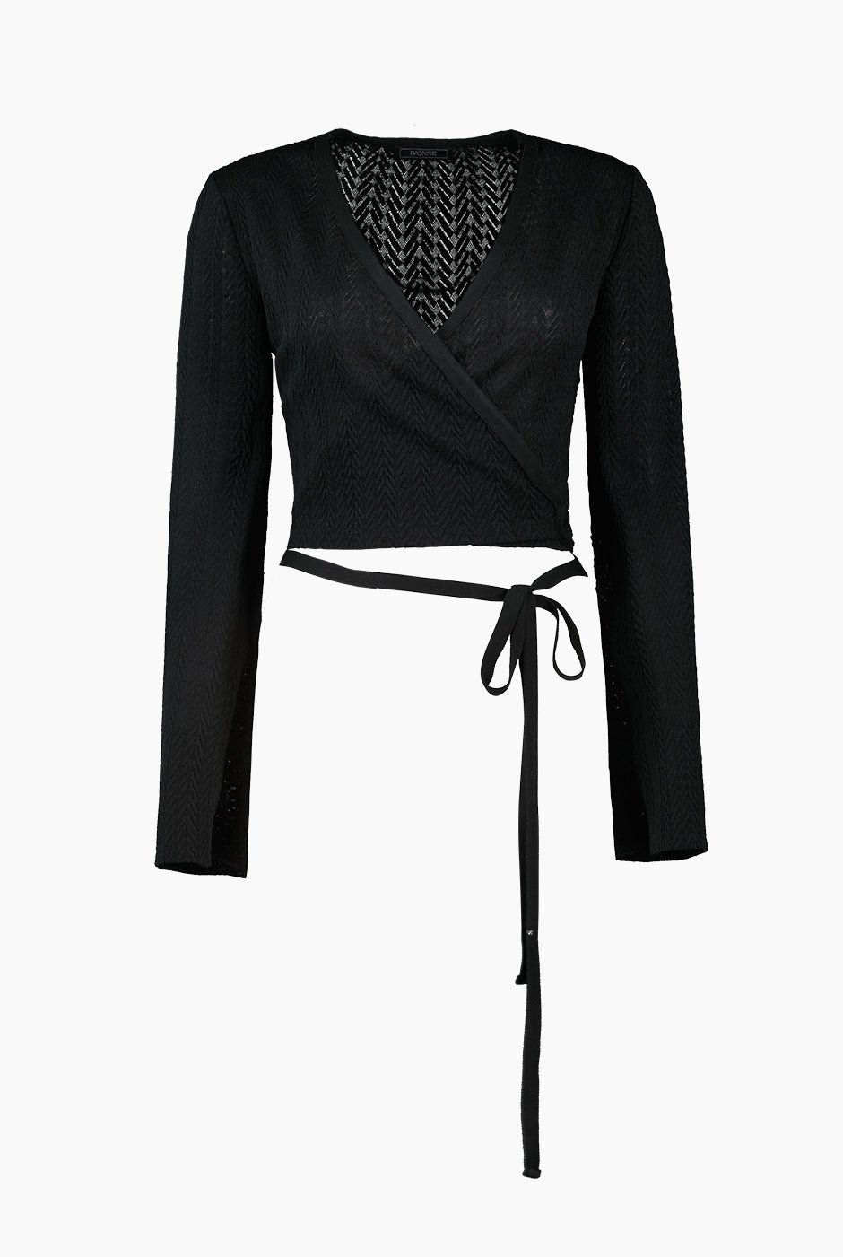 Blusa tejida de manga acampanada y cinta en cintura