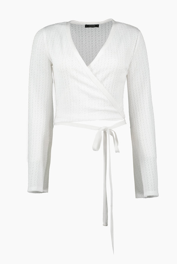 Blusa tejida con manga larga acampanada y escote en V