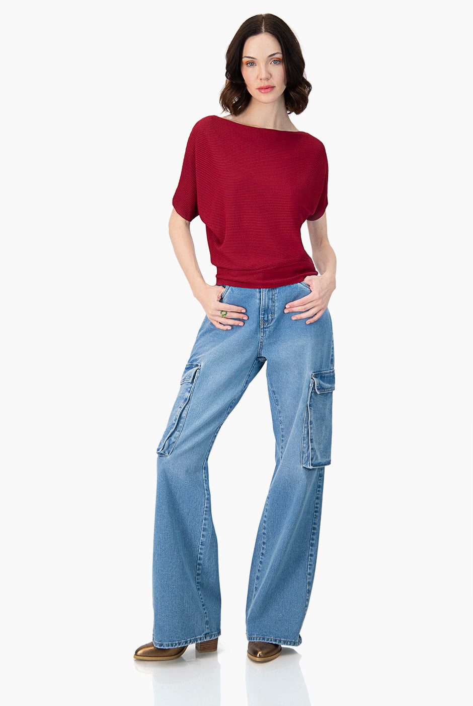 Blusa manga corta color vino