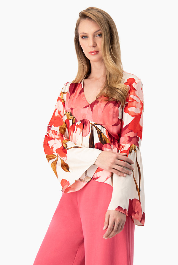Blusa manga larga campana con escote en V