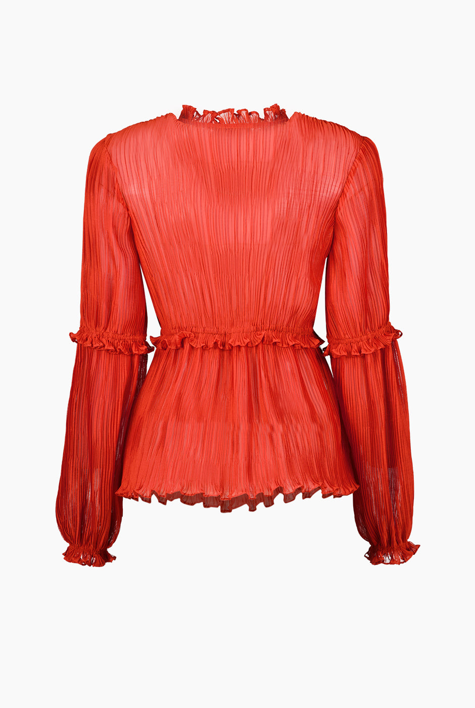 Blusa plisada de escote en V y manga larga