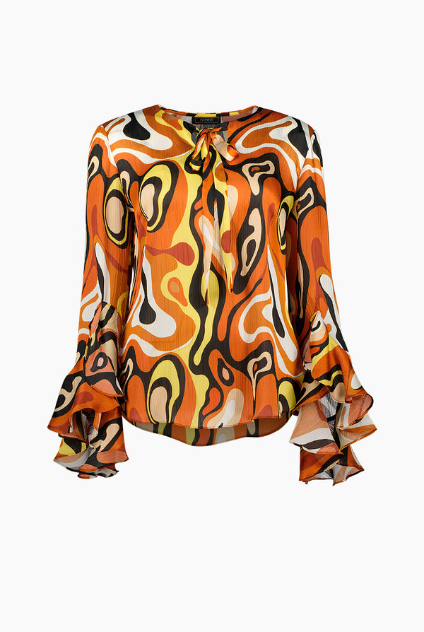 Blusa recta de manga larga con volantes