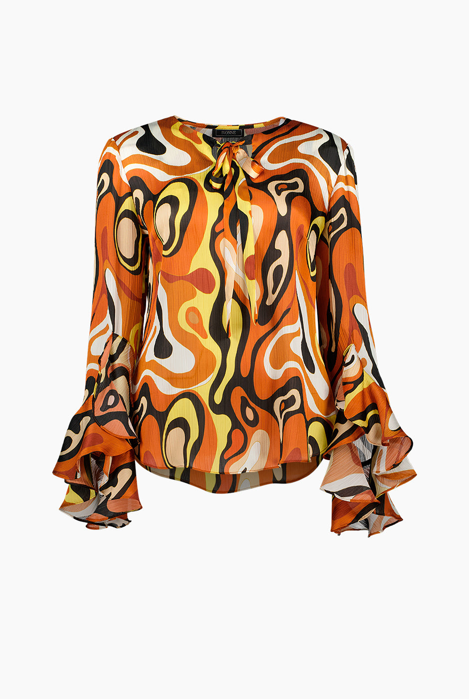 Blusa recta de manga larga con volantes