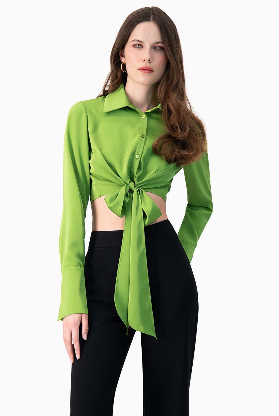 Blusa de manga larga con amarre frontal