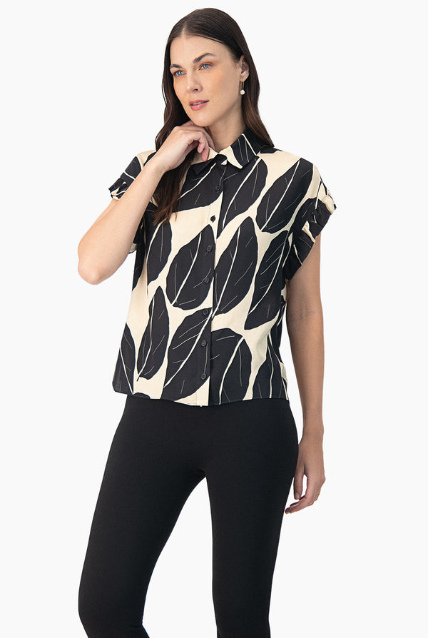 Blusa camisera de manga volantes estampada