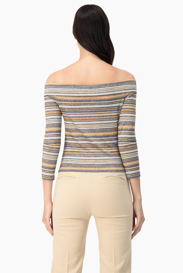 Blusa estampada de manga larga y escote bardot