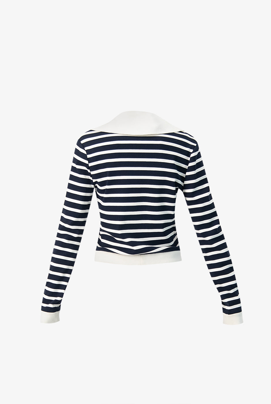 Top de manga larga escote V azul marino con cuello camisero y puños en cardigan, Ivonne Tingle Top