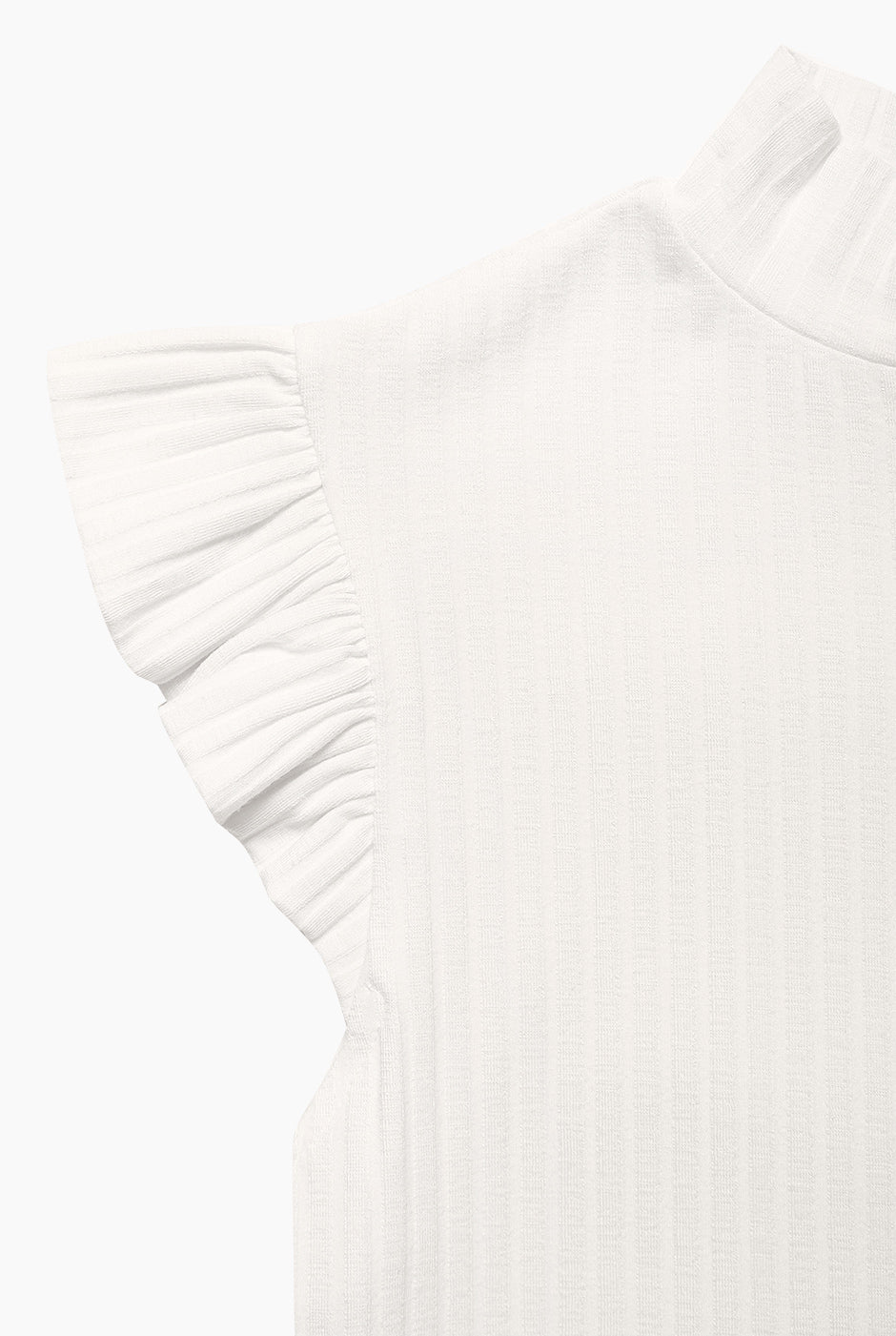 Blusa de cuello alto blanca acanalada con mangas de volantes - Ivonne
