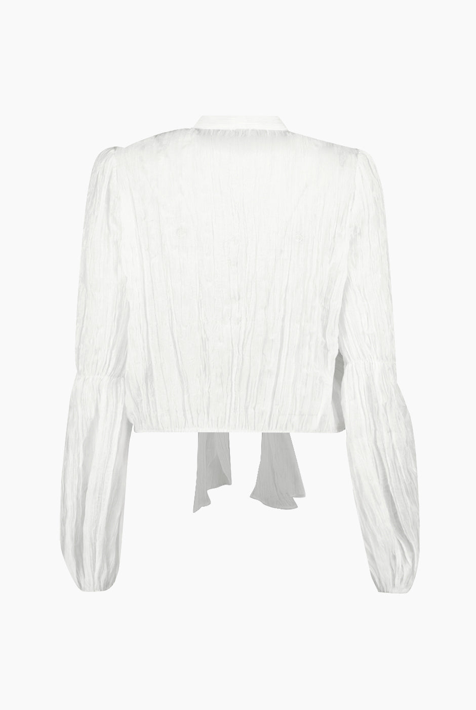 Blusa blanca de moño en cuello de Ivonne, manga larga y estilo recto