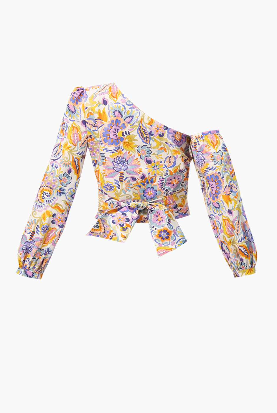 Blusa estampada floral de un hombro con amarre