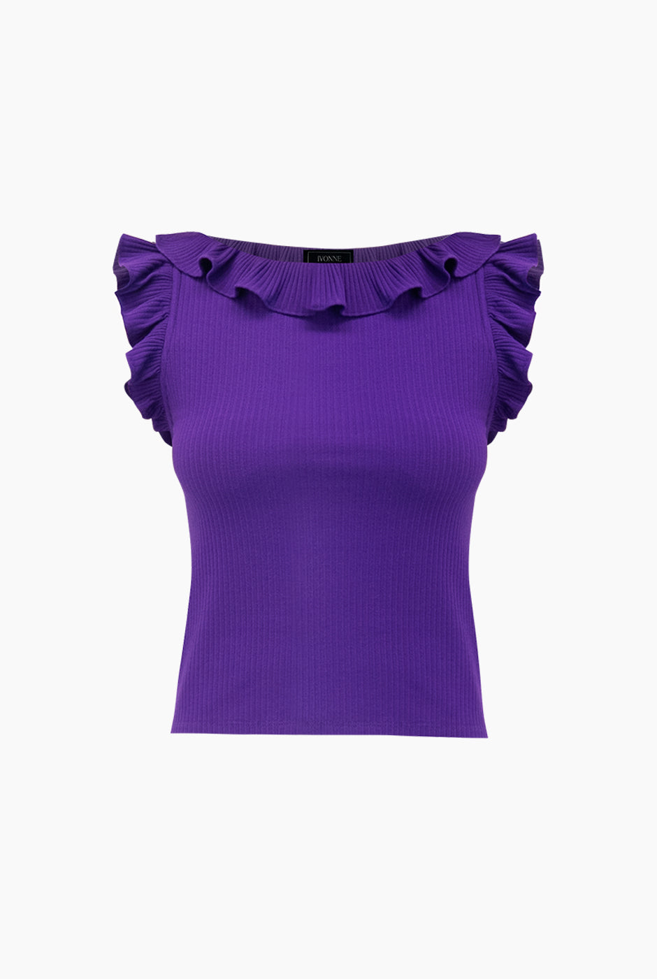 Blusa morada de escote redondo con olanes en sisa