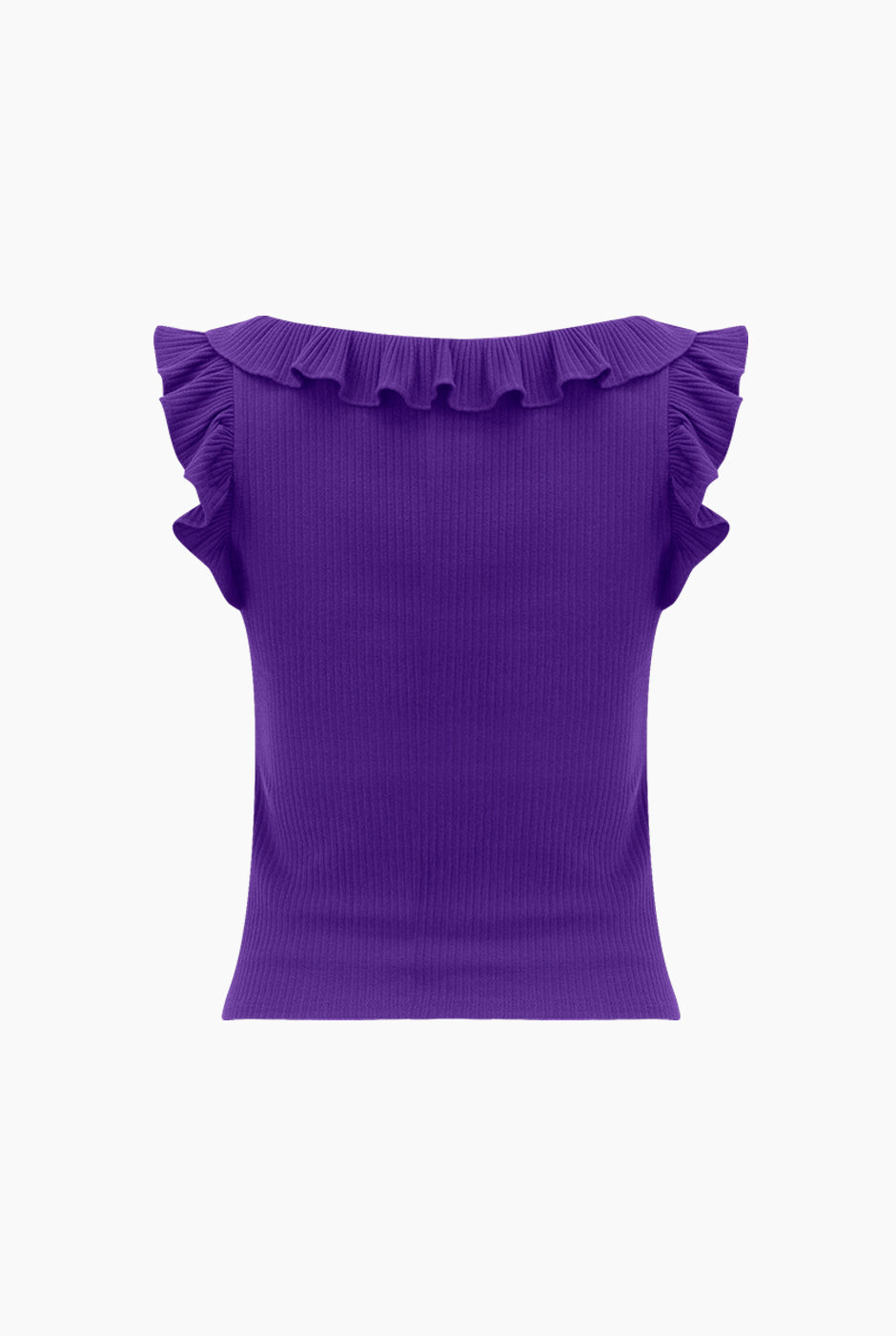 Blusa morada de escote redondo con olanes en sisa