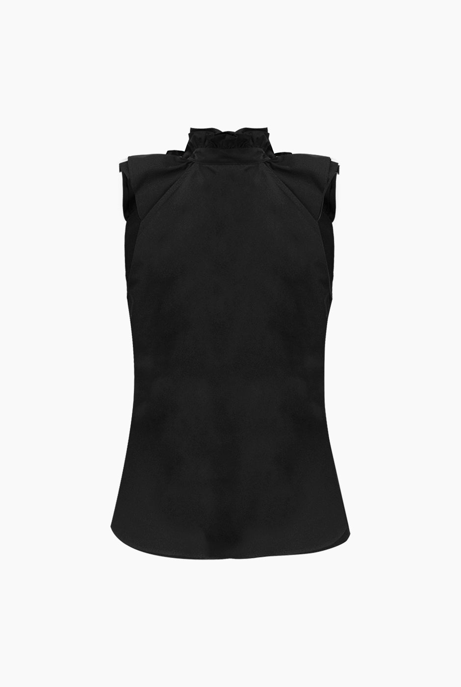 Blusa negra de cuello alto con botones frontales