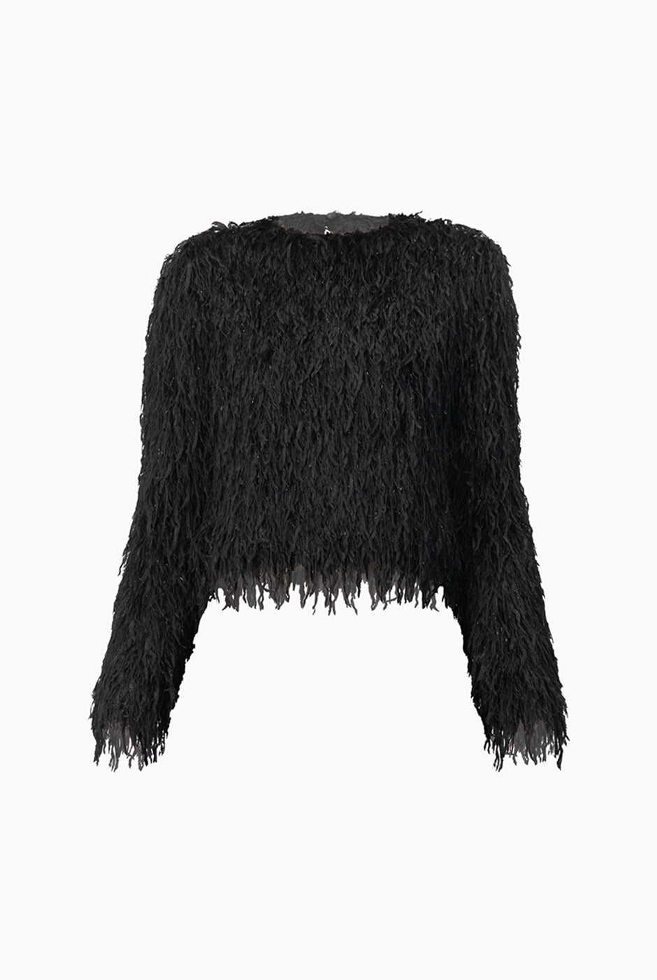 Blusa negra de cuello redondo y textura peluche