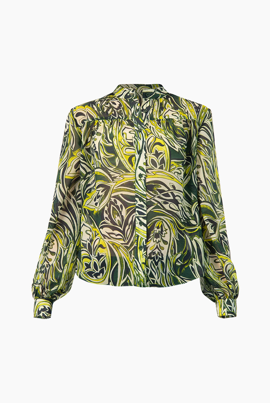Blusa estampada verde de manga larga con botones