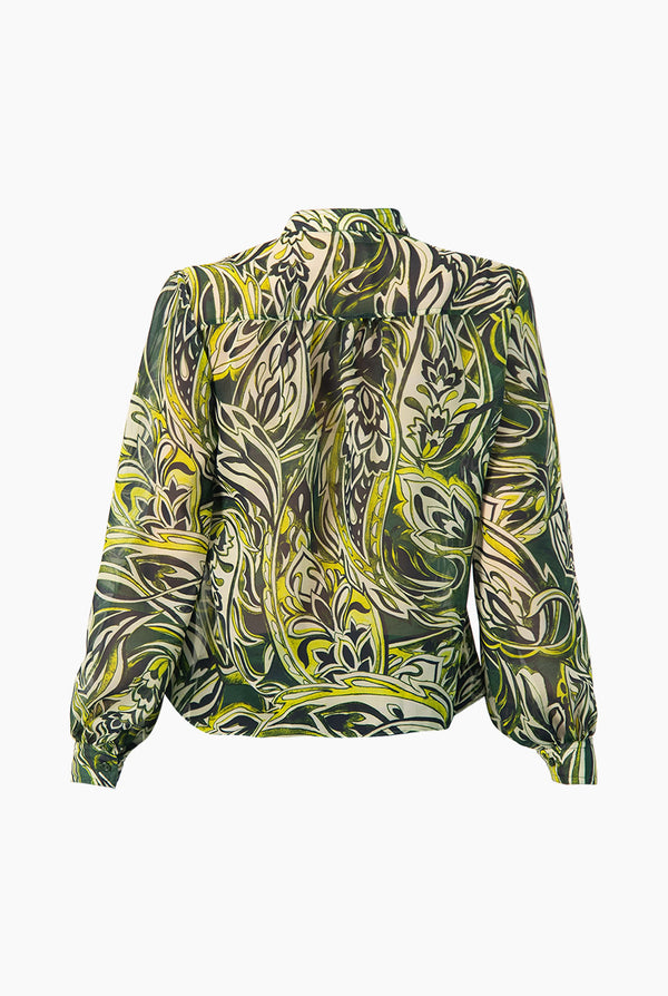 Blusa Verde Estampada Cuello Redondo