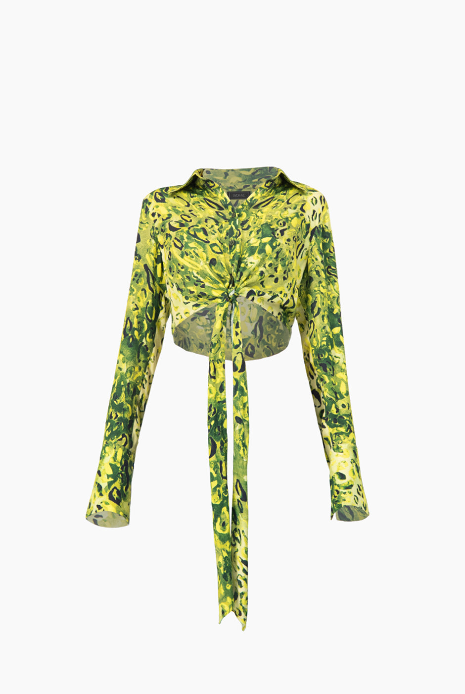 Blusa verde con estampado animal y nudo frontal