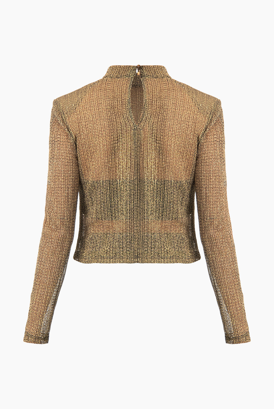 Blusa dorada corta de manga larga con cuello alto y textura