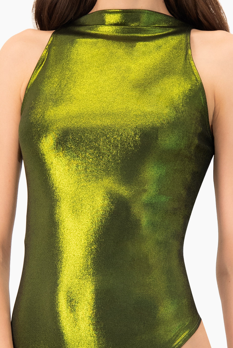 Body liso verde olivo sin mangas, escote alto, ajustado