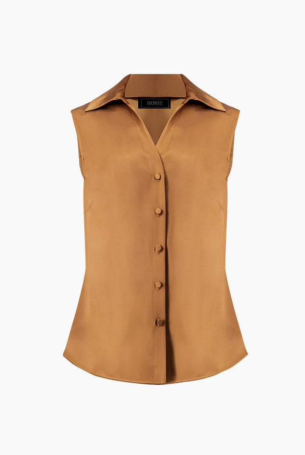 Blusa satinada sin mangas
