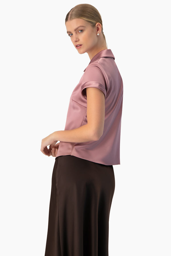 Blusa lisa de cuello camisero