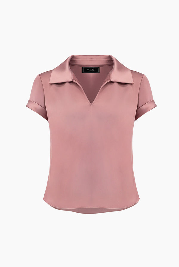 Blusa lisa de cuello camisero