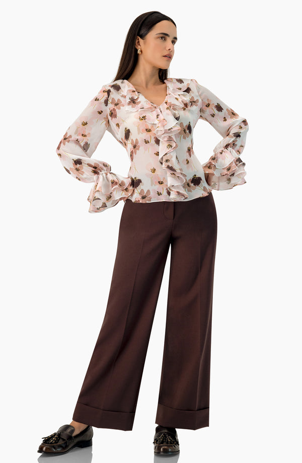 Blusa escote en V con olan