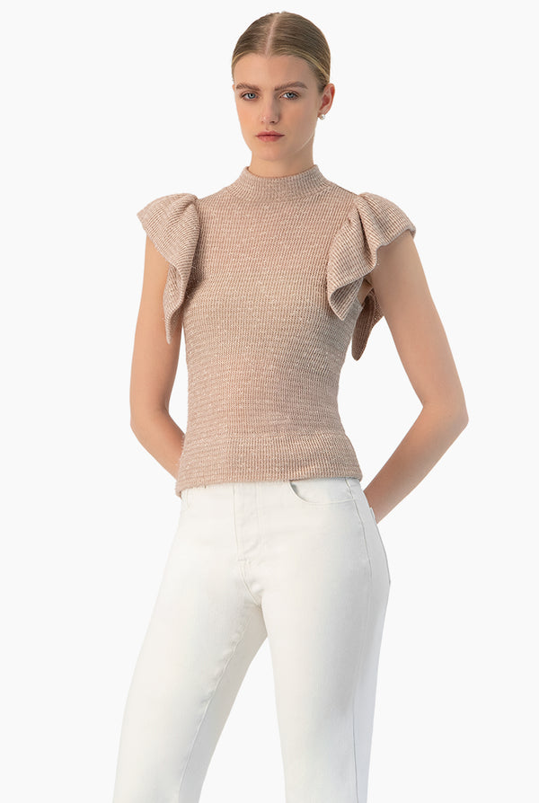 Blusa tejida de manga olanes