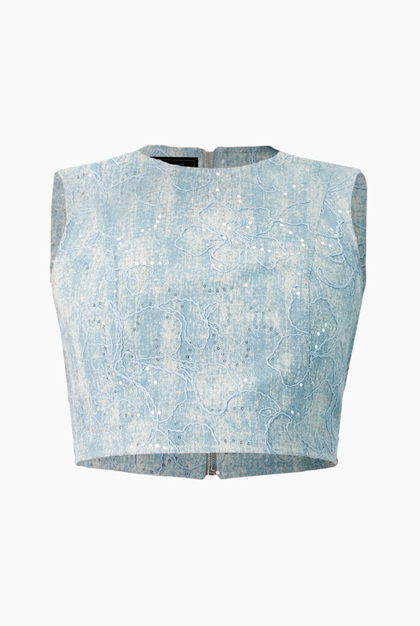 Top denim corto