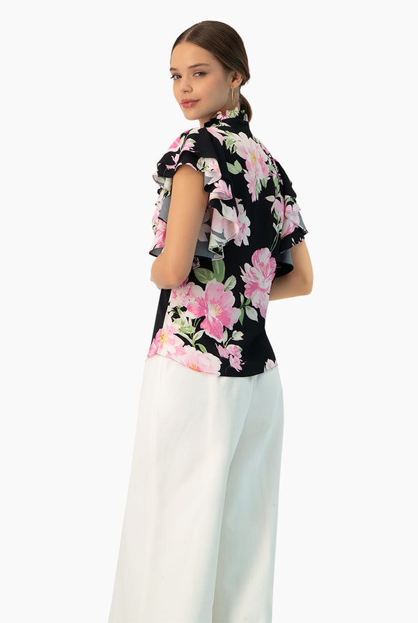 Blusa estampada manga volantes