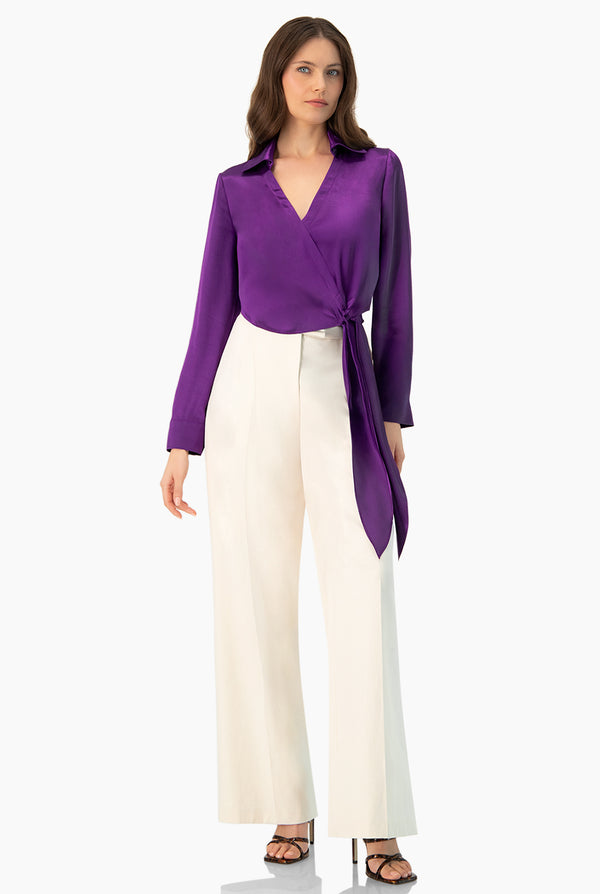 Blusa morada cruzada con amarre