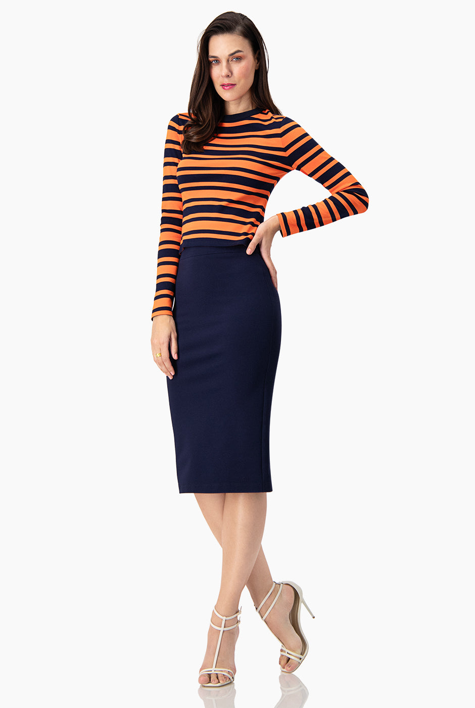 Falda lapiz midi de pretina ancha