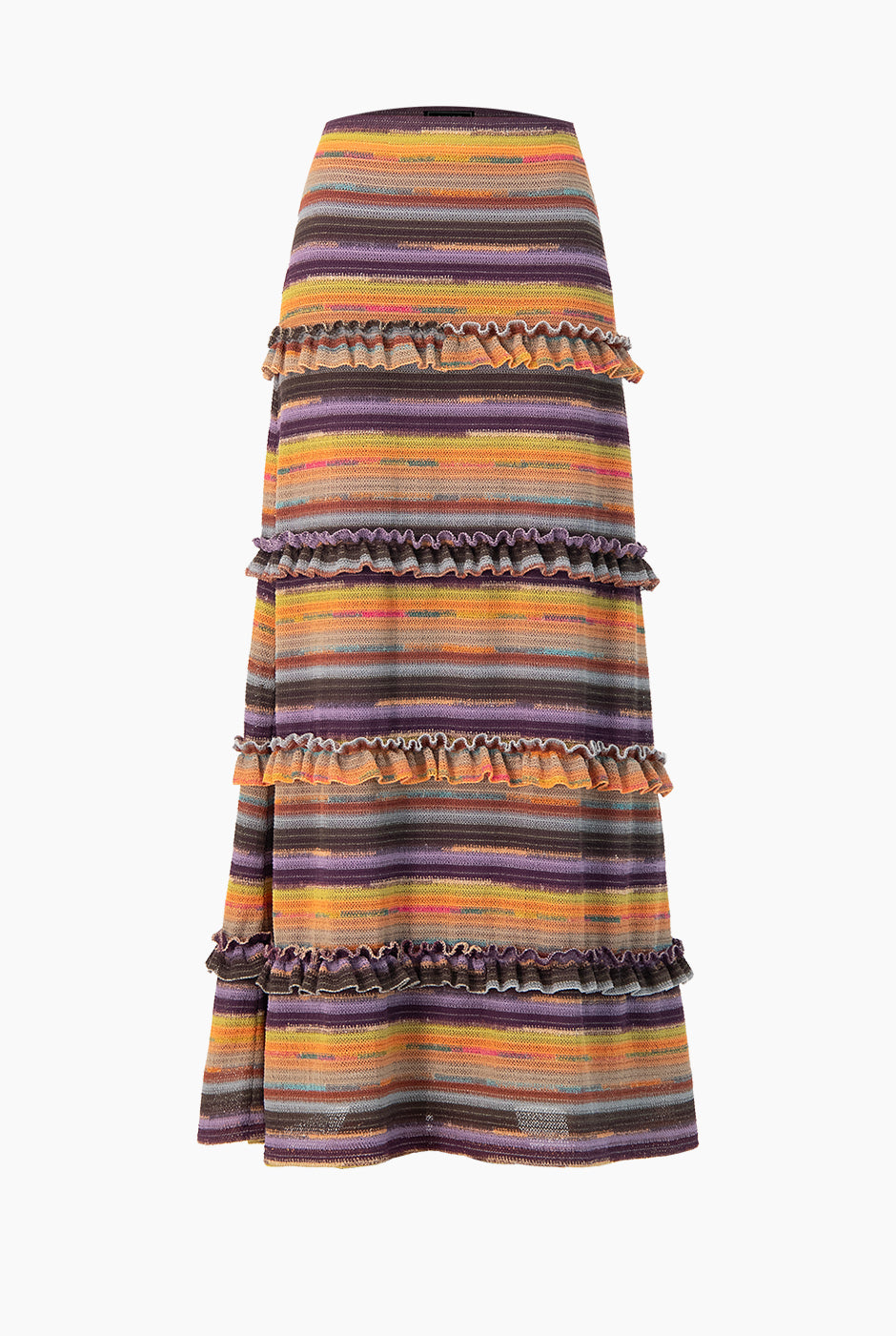 Falda midi tejida multicolor con detalle de olanes de Ivonne