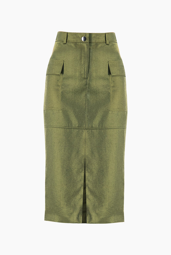 Falda Midi Verde Olivo con Abertura