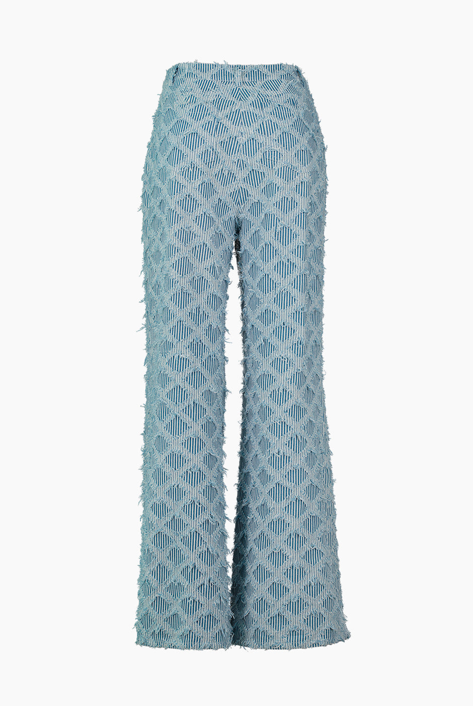Pantalón recto de pierna amplia azul con detalles deshilachados