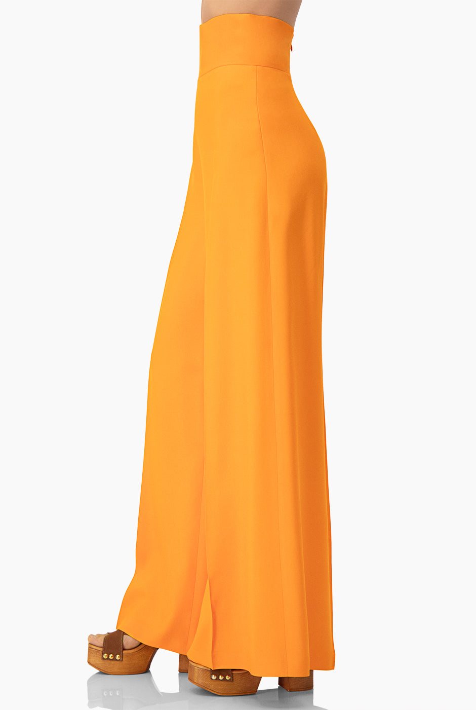 Pantalón Palazzo Naranja de Pierna Amplia y Pretina Ancha
