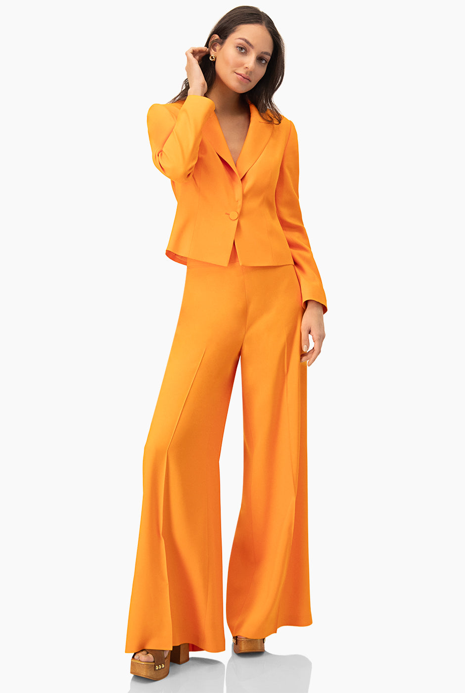 Pantalón Palazzo Naranja de Pierna Amplia y Pretina Ancha