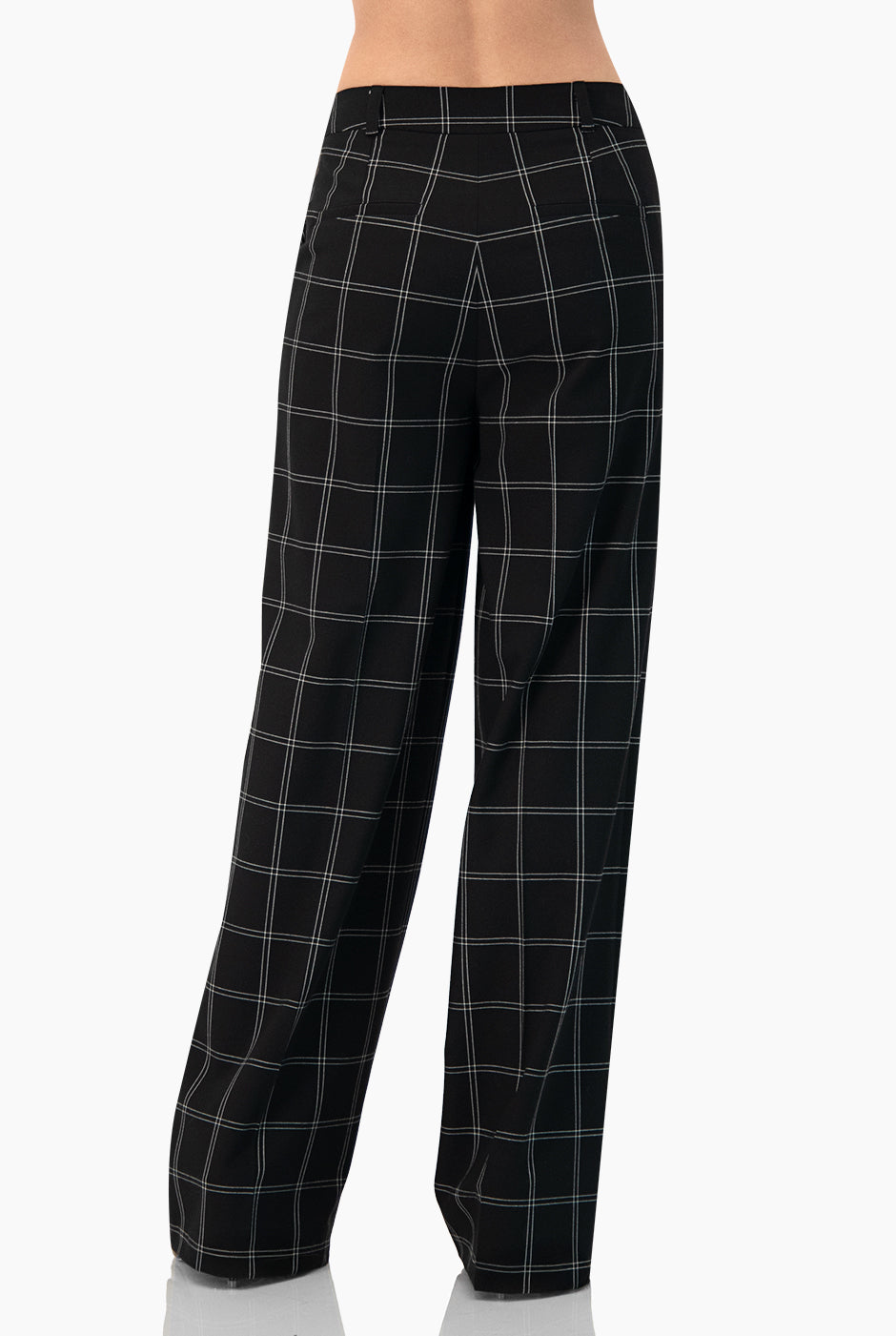 Pantalón negro sastreado recto con estampado de cuadros