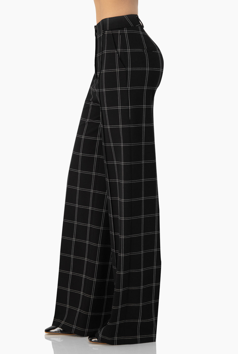 Pantalón negro sastreado recto con estampado de cuadros